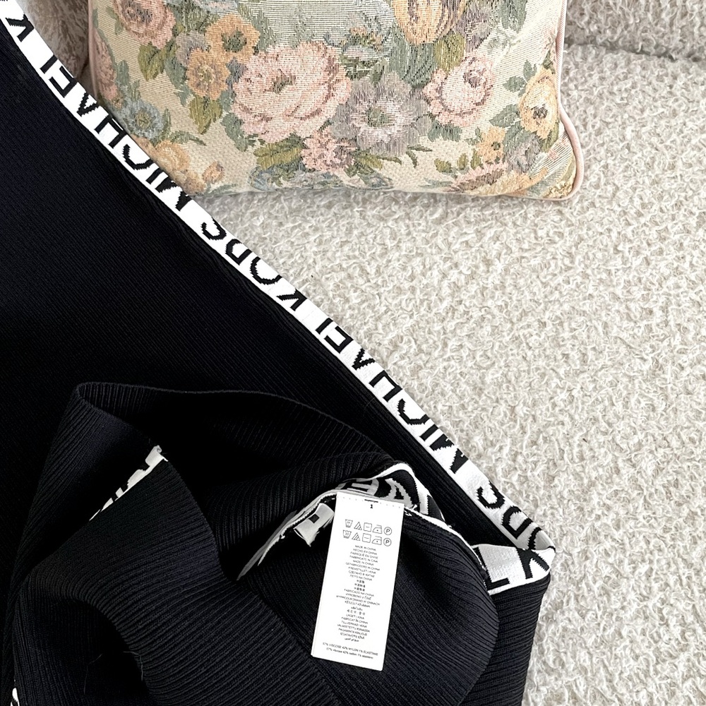 Michael Kors Ribbed Black White MK Stretch Knit Logo Tape Midi Tank Dress - Picture 10 of 13